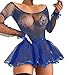 Ghemdilmn Lingerie sexy pour femme - Manches longues - Transparent - T-shirt en tulle - Chemisier sexy en dentelle - Nuisette en forme d'ourson, bleu, 5X-Large