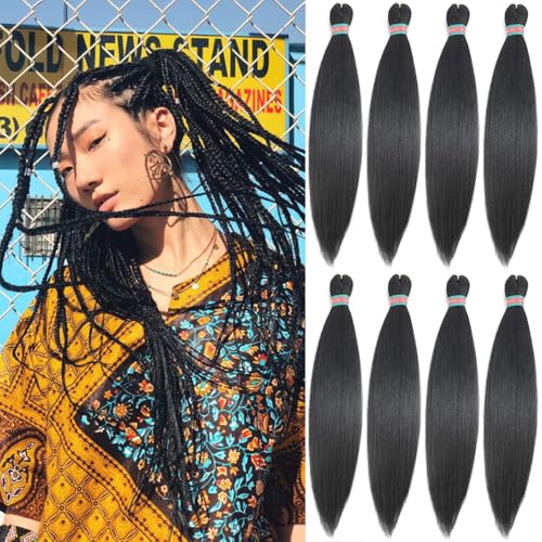 RUN SHUI Pre-stretched Braiding Hair, Synthetic Fiber Braid Hair Extensions, Ombre Braiding Hair Pre stretched, Crochet Twist Braid (24''-8packs, 1b)…