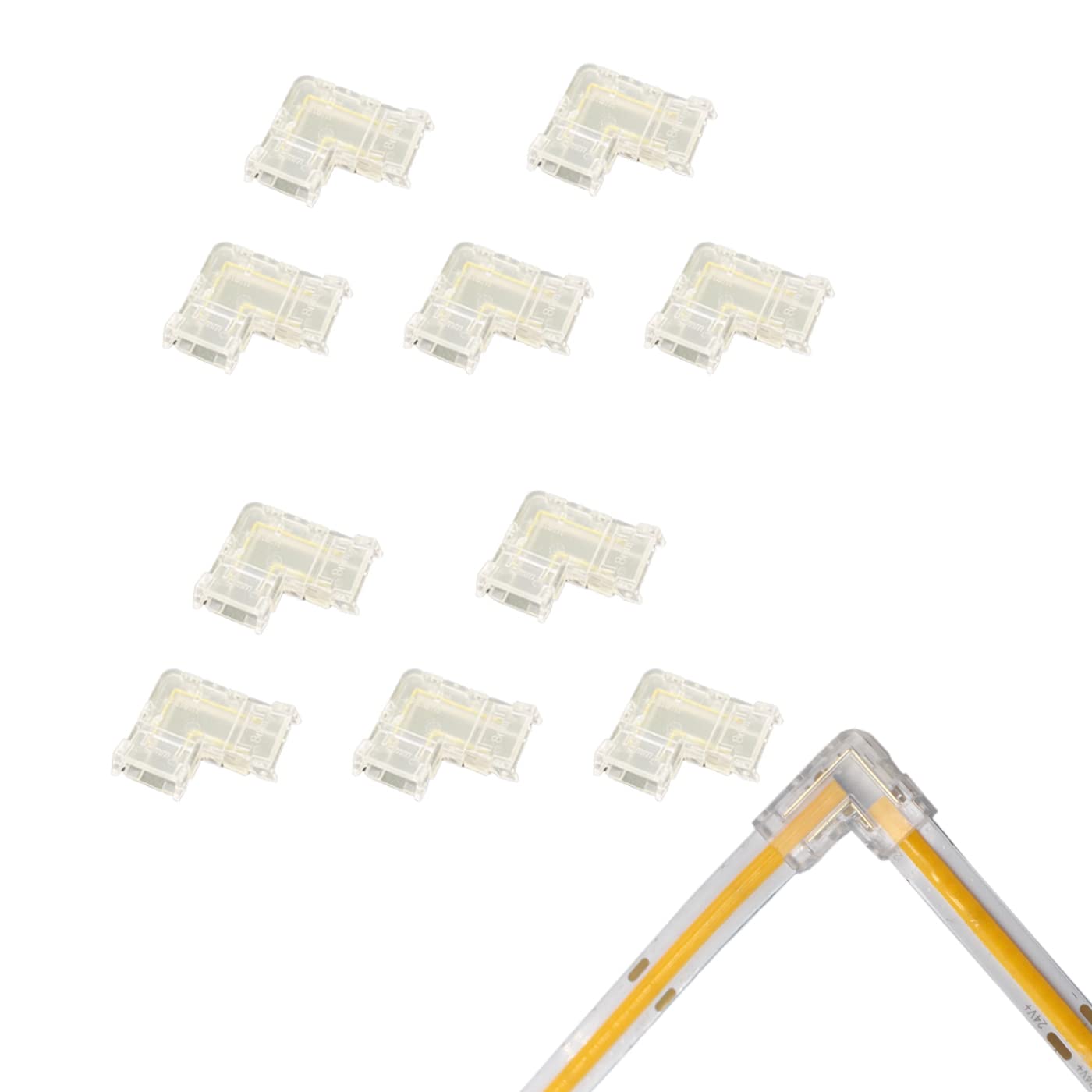 Boarda White Cob Led Strip Connectors, L Shape 90° Click Connector - 10Pcs For 8Mm Cob Led Strip Lights