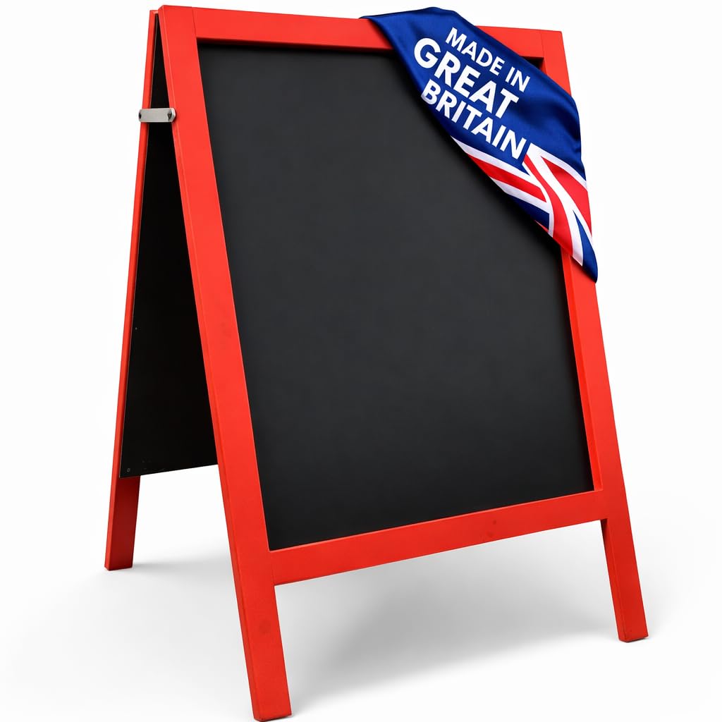 Chalkboard Pavement Sign – Large Vibrant Colour A-Board 100 x 60cm | Double-Sided Easy-Clean Panels for Liquid or Traditional Chalk | Waterproof, Portable & Durable (Post Box Red)