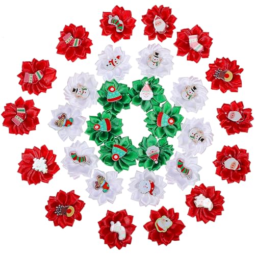 30Pcs Christmas Dog Hair Bows, Pet Dog Cat Hair Bows with Rubber Bands, Puppy Yorkie Dog Hair Bows Dog Girl Hair Accessories for Party Christmas Birthday