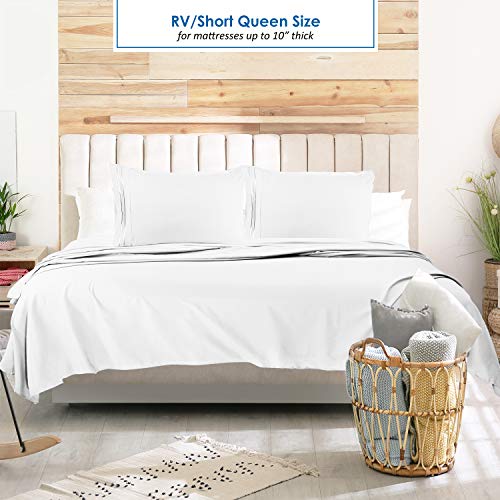 Image of Nestl White Short Queen Sheets for RV, Hotel Luxury RV Queen Sheets Set, 6 Piece Fitted Bed Sheet Set and Pillowcases, Super Soft, Wrinkle-Free, and Breathable Camper Bedding