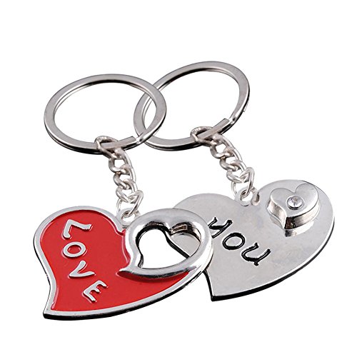 Preisvergleich Produktbild Hacoly 1 Paar Schlüsselring Anhänger Liebe Schlüsselbund taschenanhänger Dekofigur Schlüsselanhänger Mode Schlüsselringen Persönlichkeit Keychain Metall Schlüsselhalter - Rot Silber