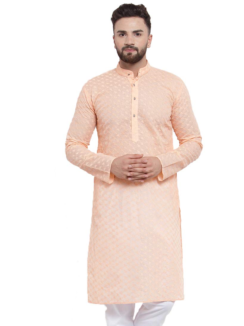 Jompers Men's Chicken Cotton Kurta. (Orange, S)