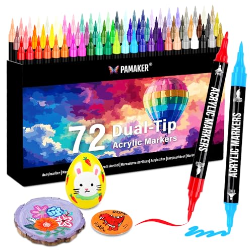 Pamaker 72 Farben Acrylstifte Set – Acrylmarker mit feiner...