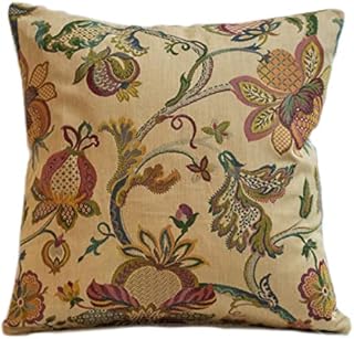 Traditional Tea Rose Heavyweight Tapestry Double Sided Cushion Cover. 17"x17" Square Pillow Cover. Victorian style floral botanical design leaves and flowers. Vintage colourway.