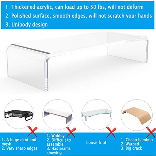 Clear Computer Stand & Keyboard Stand, Acrylic Computer Monitor Riser with Sturdy, Hold up to 50lbs Desktop Monitor Stand Heavy Duty Computer Stand Acrylic, Tilted Keyboard Riser for Ergonomic Typing