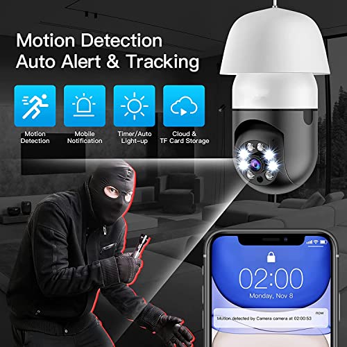 Light Bulb Camera, 5G Wireless Home Security Camera,Ptz Wifi Surveillance Camera With E27 Bulb Connector,Two Way Audio,Night Vision,Smart Motion Detection And Instant Alerts,Smart Pan/Tilt/Zoom Lamp #TOP6