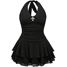 Women's Plus Size Y2k Goth Mini Dress Grunge Punk V Neck Tie Back Halter Short Dresses Gothic Halloween Costumes