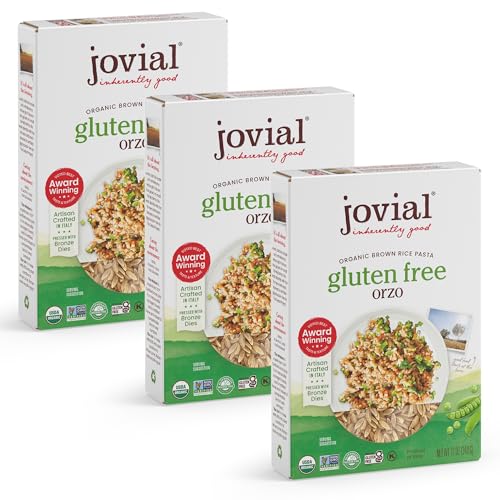 Jovial Organic Brown Rice Orzo Pasta - Gluten Free Whole Grain Orzo, Dairy Free, Made with 2 Ingredients, Non GMO, Artisan Crafted in Italy - 12 Oz (3 Pack)