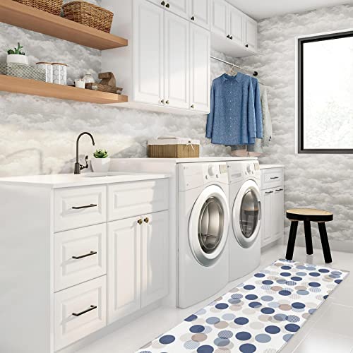 Runner Rugs, Geometric Pattern Polka Dot White Non Slip Low Profile Hallway Runner Rug For Entryway Entrance Kitchen Laundry Room Bedroom, 23.6"X70.9" #TOP1