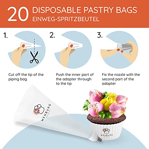 Wenburg Russian Piping Tips Set, 43pcs: 16 Large Flower Tips for Cake Decorating Leaf Tip, Couplers, Disposable Pastry Bags - Image 4