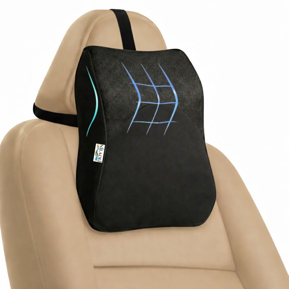 Premium Memory Foam Car Neck Rest Pillow | Ergonomic Cervical Support Cushion for Long Drives | Soft Washable Velvet Cover | Neck Support Pillow for Car Seat, Office & Travel (Black)