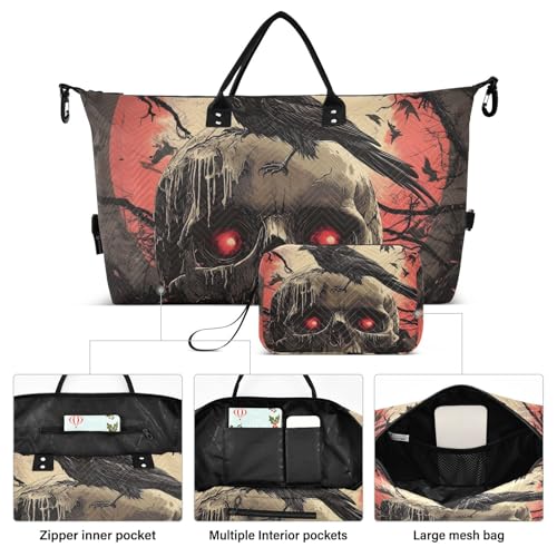 Duffel Bag for Traveling, Gothic Creepy Skull Travel Bag Gym Bag, with Multiple Interior Pockets Shoulder Weekender Bag for Women Men with Toiletry Bag 20.5L x 7.9W x 13.8H2