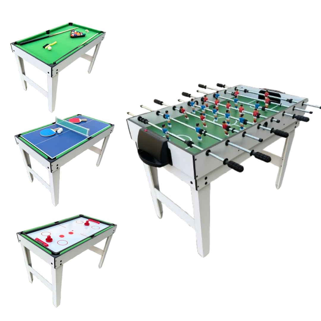 Tavolo da Gioco 4 in 1 - Biliardino, Air Hockey, Biliardo, Ping Pong - Calcio Balilla Multigioco per Bambini - Tavolo Multifunzione in MDF
