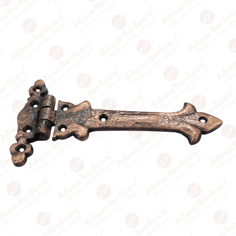 Image of Adonai Hardware Adonijah Antique Cast Iron Strap T Hinge (6 inch X 2 Pack, Antique Copper) for Barn Doors, Gates, Kitchen Cabinets, Sheds, Wooden Box, Furniture, Cedar Chest and Trunks