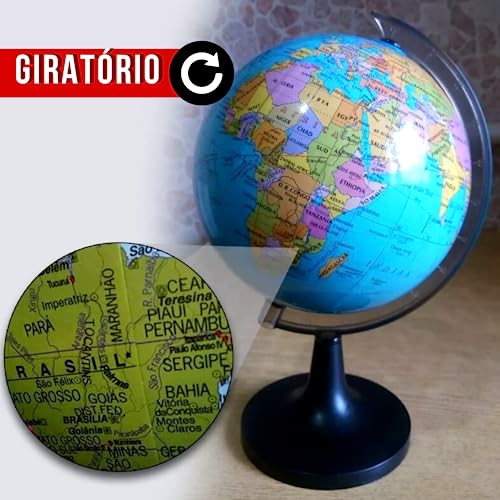 Globo Terrestre De Mesa Mapa Mundi Giratório Pequeno Enfente Em Português 16 Cm