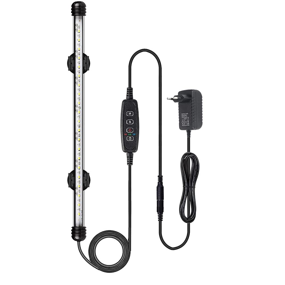 VARMHUS Tauchen Aquarium Licht,Aquarium LED Beleuchtung Die Fernbedienung kann 13 Farben und 5 Helligkeitsstufen einstellen,24/7 Automatischer Öffnungs-Schließzyklus und Timer (Azul+Blanco 37cm)