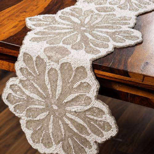 Alpha Living Home Beaded Table Runner, 13x36 in, Silver & White by Alpha Living Home - Used condition - Image 7