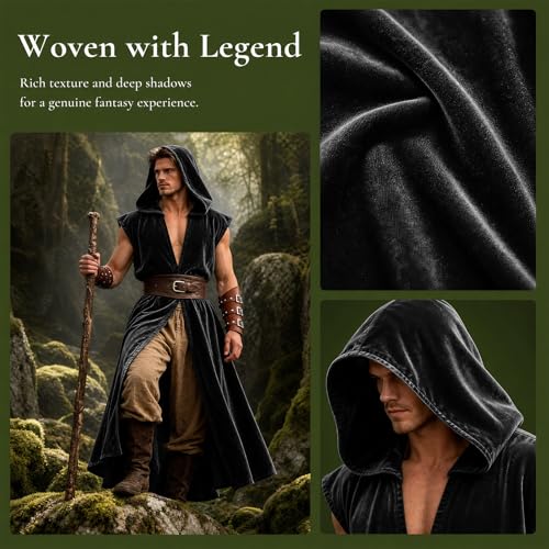 Mens Medieval Hooded Surcoat Renaissance Sleeveless Cloak for Halloween by GFNWERTD - Used condition - Image 5