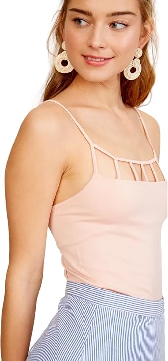 PacificPlex Womens Caged Neckline Spaghetti Strap Seamless Cami Tank Top