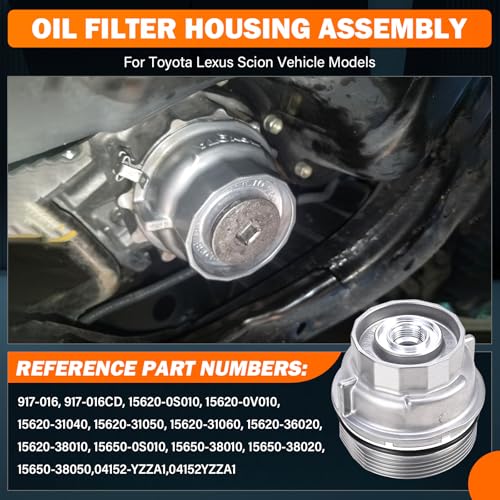 15620-31060 Oil Filter Housing Cap Assembly Kit for Toyota Rav4 Tundra 4Runner Camry Highlander Tacoma Lexus RX350 Aluminum Oil Filter with Wrench Drain Plug Replace 1562031060 15643-31050 04152-YZZA1 - Thumbnail 2