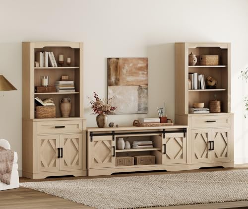 Image of WAMPAT Farmhouse Entertainment Center with Bookshelves for 65 inch TV