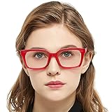 MARE AZZURO Oversized Reading Glasses Women Retro Square Readers 1.0 1.25 1.5 1.75 2.0 2.25 2.5 2.75 3.0 3.5 4.0 5.0 6.0 (Red, 2.75)