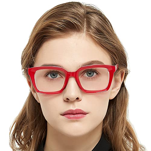 MARE AZZURO Oversized Reading Glasses Women Retro Square Readers 1.0 1.25 1.5 1.75 2.0 2.25 2.5 2.75 3.0 3.5 4.0 5.0 6.0 (Red, 2.75)