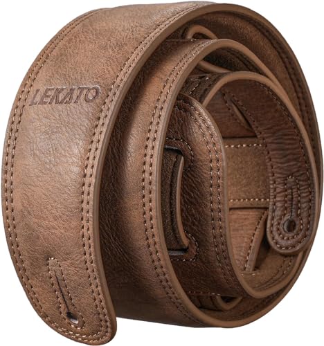 LEKATO Sangle de guitare en cuir avec rembourrage en mousse épaisse, sangle de guitare basse large pour basse, guitares lourdes, bandoulière réglable pour guitare...