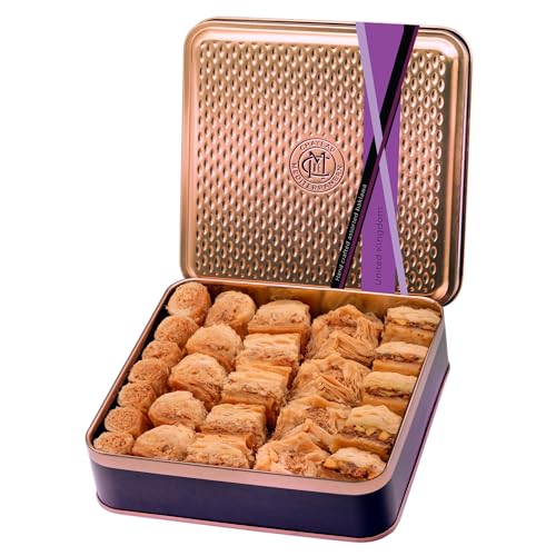 Baklava Gift Tin | Traditional Baklawa | UK Baked Lebanese Recipe | Assorted Nut & Filo Pastry | Approx 30 Pieces 500g | Chateau de Mediterranean