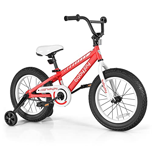 BABY JOY Kids Bike, 16 Inch Boys Bike w/Removable Training Wheels, Adjustable Seat & Safe Brake for Emergency Braking, Kids Bicycles for 5-8 Years Old Children
