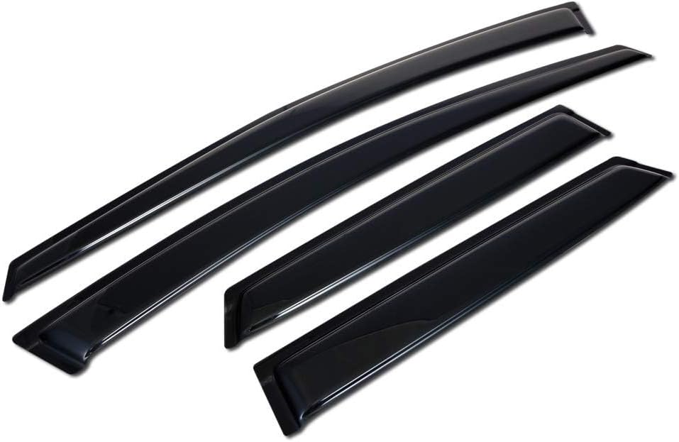 Sun Rain Guard Vent Shade Window Visors - Compatible with 2007–2012 Mazda CX-7 4Pc Non-in-Channel Dark Smoke Tape-On Acrylic Aerodynamic Curved Wind Deflectors - Ventilation Window Visor Set