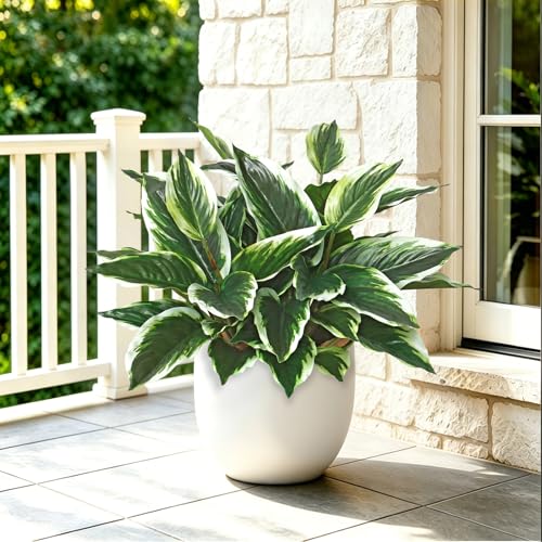 ZYUQFAN Outdoor Artificial Plants Faux Hostas Outdoor UV Resistant Artificial Tropical Greenery Faux Green Leaf Stems Suitable for Home Gardens Porches Terraces and Office Decor 4PCS