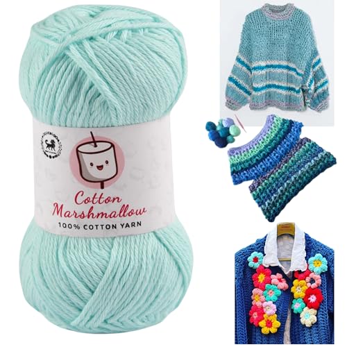 Image of NESTNHAVEN Cotton Marshmallow 100% Cotton Yarn - (50 g, 130 m) - Luxury Yarn for Crochet, Amigurumi, Embroidery, Toys, Garments, Flowers and Hobby Projects (Light Turquoise)