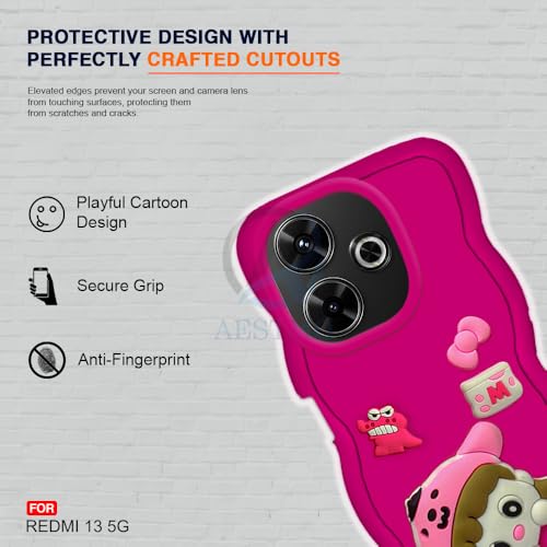 Image of AESTMO Back Case Cover for Redmi 13 5G | 3D Cute Fun Cartoon Characters | Anti Slip Grip Cute Wave Curly Frame Shape | Full Body Protection | Camera Protection Back Cover for Redmi 13 5G (Pink)