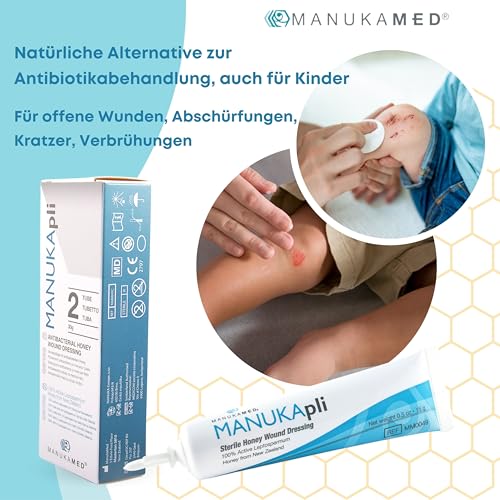 ManukaMed MANUKApli Wund und Heilsalbe schnelle Heilung Steriler Wund Creme Wundsalbe medizinischer Honig MGO+700 antibakteriel Wundgel 100% Bioaktiv Manuka (2x15 g)