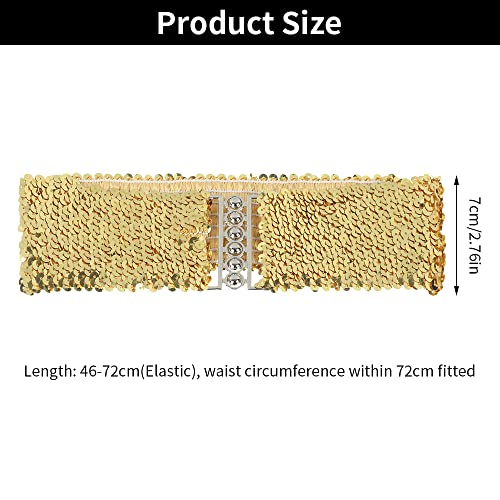 Andy's Orchids Sequin Belt, 3PCS Elastic Stretch Waistband Belly Dress Waist Belt for Women Girls Ladies Cinch Belt with Metal Buckle for Disco Costume Party (Gold Silver Black)2