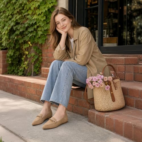 Image of Tilocow Metal Chain Loafers for Women Pointed Toe Slip on Flats Comfortable Fashion Work Shoes