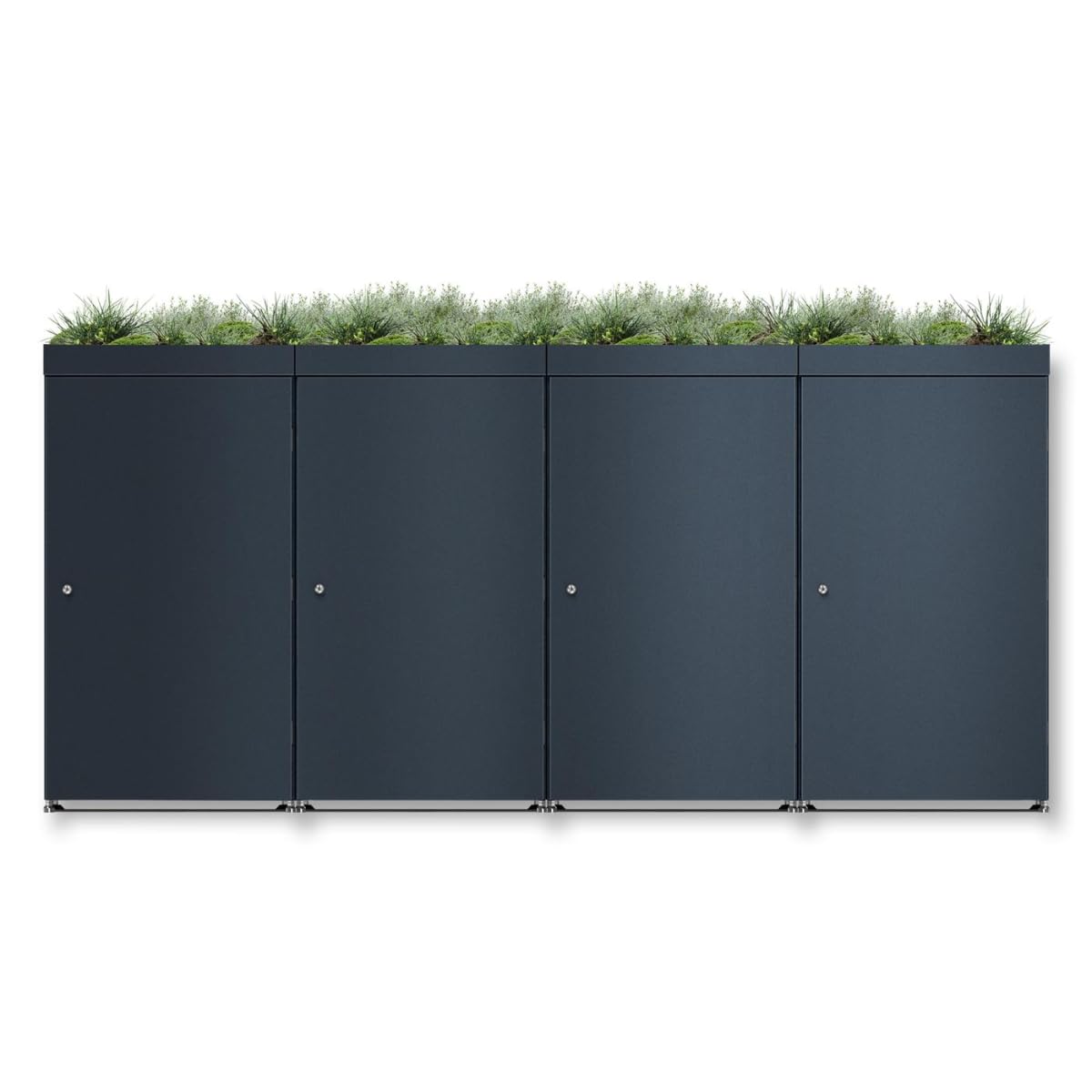 Metzler Mülltonnenbox 4er 240L in Anthrazit mit Pflanzdach | Für 4 Tonnen aus Aluminium rostfrei & abschließbar | Mülltonnenverkleidung außen mit höhenverstellbare Füße | Müllbox für Garten