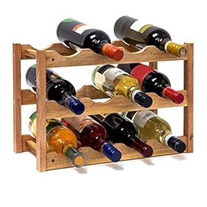 Relaxdays small, bottle rack for 12 bottles of wine, H x W x D: 28 x 21 x 42 cm, natural, wood, wine rack walnut with 3 levels