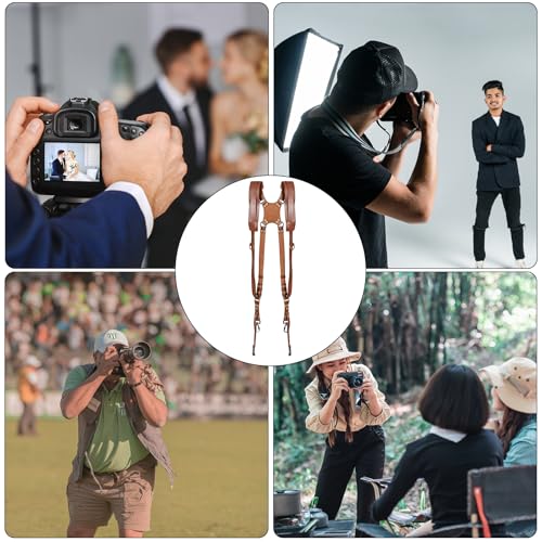 Jerliflyer Harnais Appareil Photo Professionnel, Longueur Ajustable Bandoulière Double pour Appareil Photo, Cuir Sangle de Sac à Dos Deux Caméras DSLR/SLR, Unisexe Photographe (Marron) – vue 6