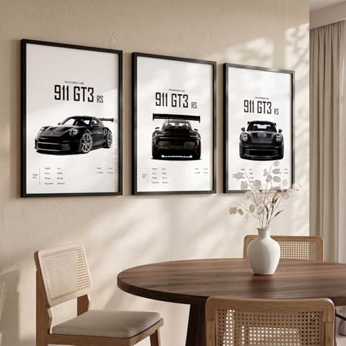 Image of kotart Big Porsche 911 GT3RS Cars Framed Posters Gift Items for Boys Room Wall Decoration Bedroom Living Room Office Studio Decor | Car Poster Frame for Wall Decor Set Of 3 Size (10 X 13 inch)