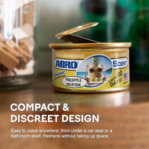 Image of ABRO Car Air Fresheners: Canned, Spill Proof Airfreshener for Home, Office, or Car Accessories Interior, Lasts Up to 60 Days - 3Pck Pineapple Vacation