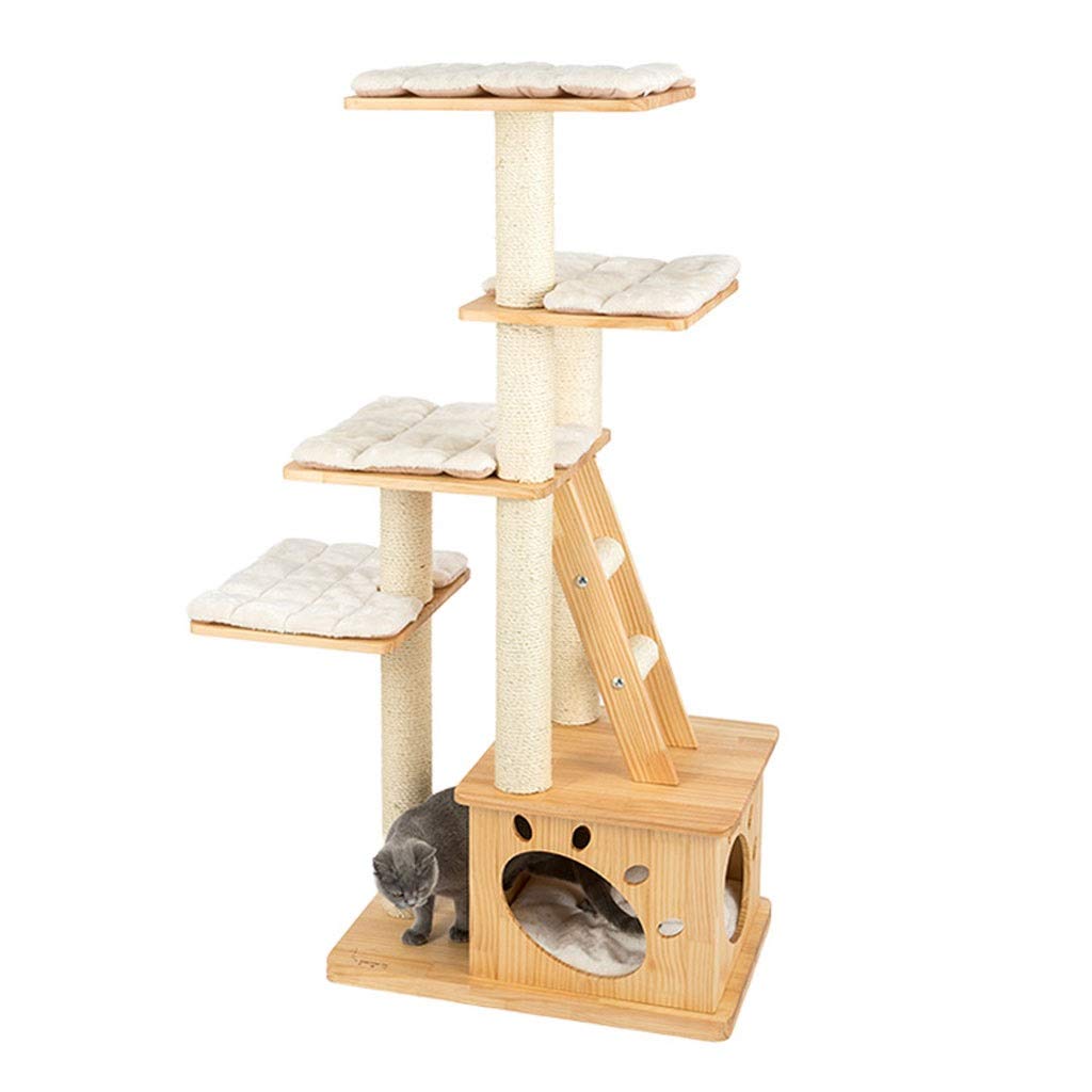 ZAW Kratzbaum Cat Klettergerüst Katzentoilette Baum Verkratzen Spalte Katze-Spielzeug Jumping-Plattform Multi-Layer-Massivholz-Katzenbedarf Katzenbaum Kratzbäume (Color : Wood Color)