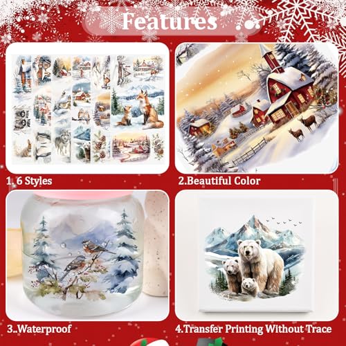 WANDIC 6PCS Winter Snow Scenery Rub On Transfer Stickers for DIY Scrapbooking Photo Furniture Windows, 15*30cm - Image 4
