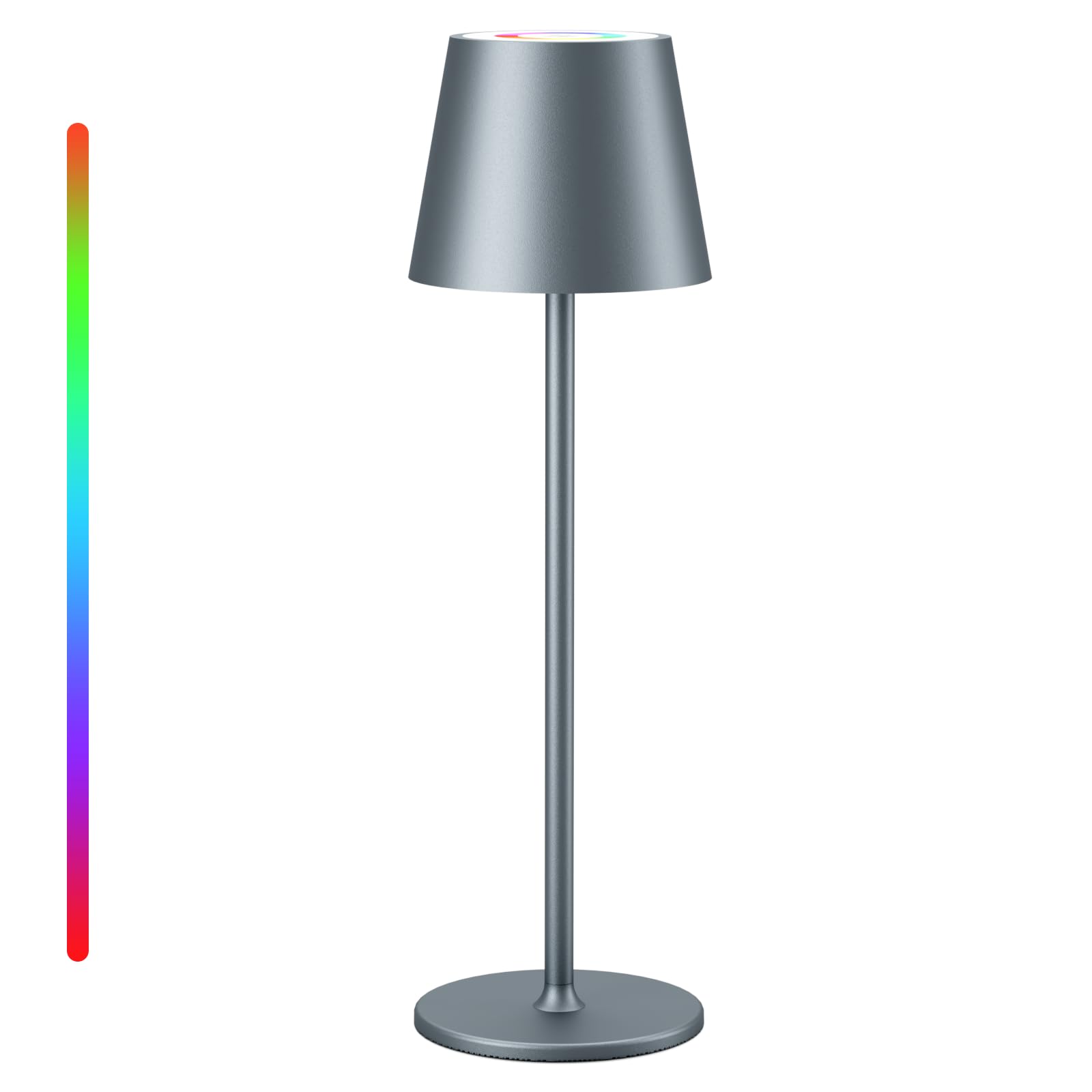 Qsky Tischlampe Kabellos Dimmbare LED Akku Tischleuchte, Wiederaufladbar Warme Lichtfarbe 3000K+RGB Aluminium Outdoor Tischlampe wasserdicht für Restaurant,Schlafzimmer,Bar,IP54 (Grau 1 Stück)