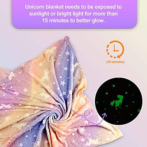 Unicorn Glow in The Dark Blankets for Kids, Soft Fleece Blankets for Girls/Toddler, Unicorns Gifts for Girls Age 3-12 50"x 60"