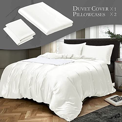 Kinglinen 3 Piece Satin Duvet Cover Set Bedding Set S Luxury Rich Silk Super Soft With Zipper Closure Bedding Set Queen Size 90"X 90", Aqua Blue Color Silk Satin Duvet Cover Queen Size #TOP2