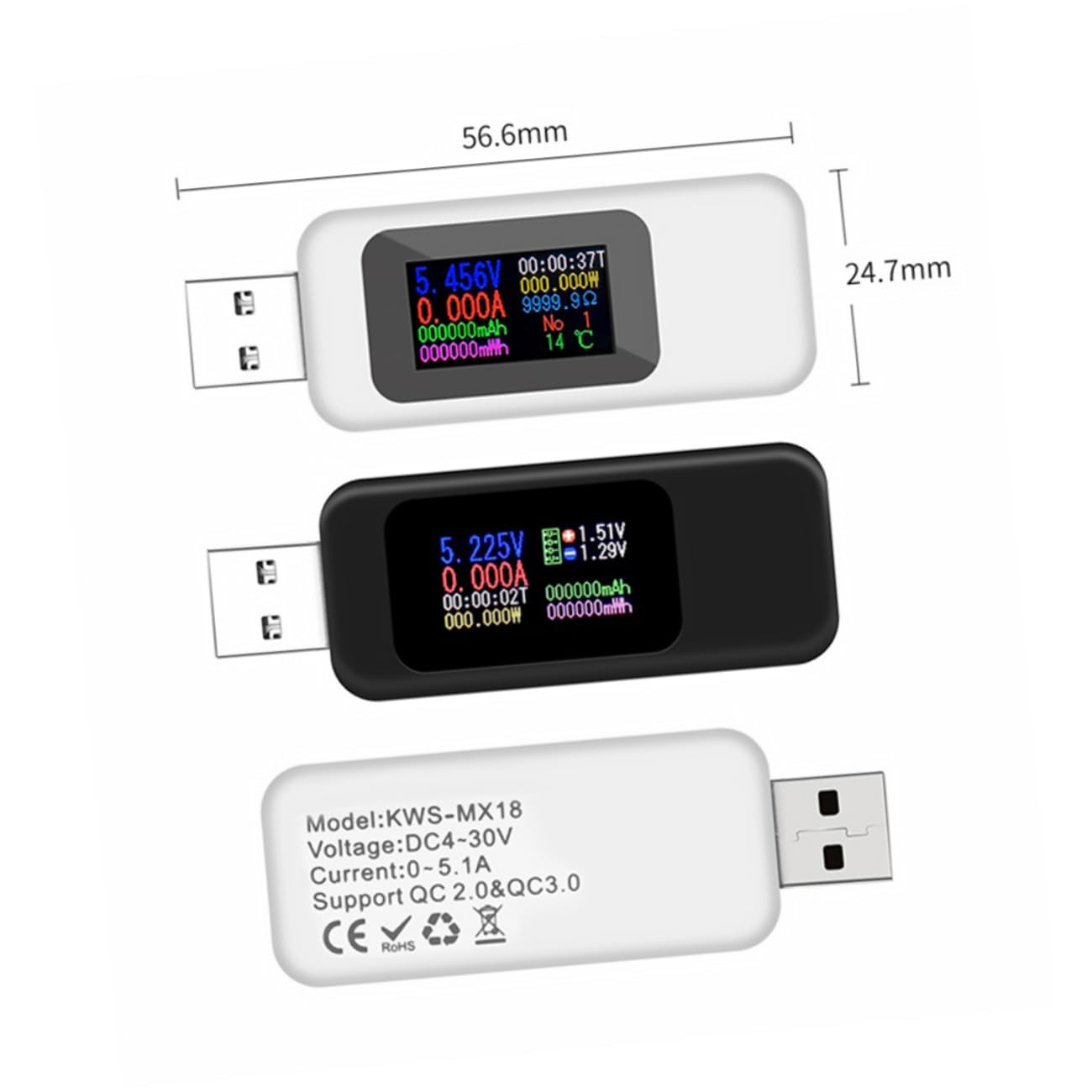 HOMSFOU 4piezas Usb Voltmeter y Ammeter Digital Tester Medidor De y Voltaje Pantalla Led Sin Batería Para Monitoreo De y Estado De Energía